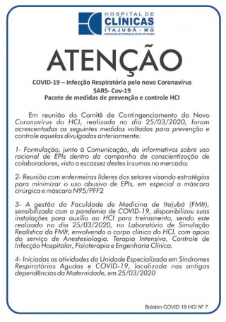 Coronavírus - Pacote de medidas de prevenção e controle HCI 7